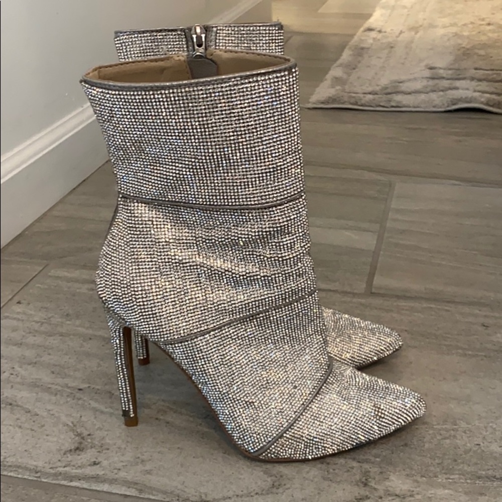 Steve Madden Silver Rhinestone Pointed Toe Ankle Boots